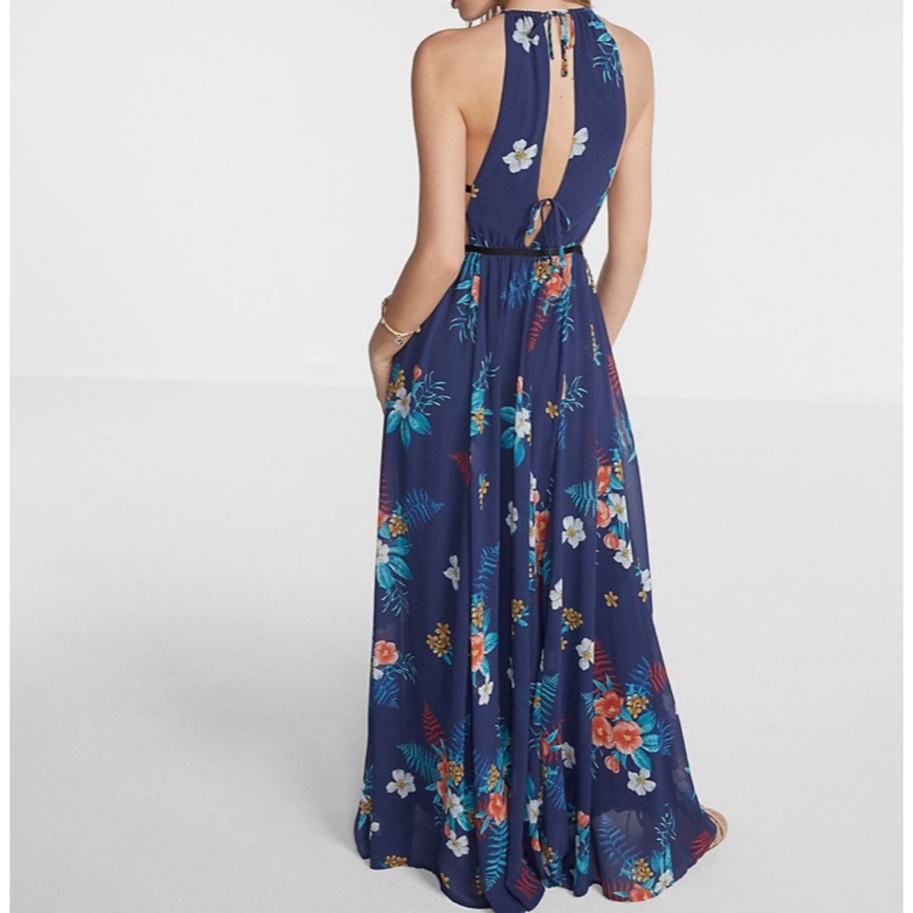 Floral Print Strappy Side Plunge Cut-Out Maxi NWT